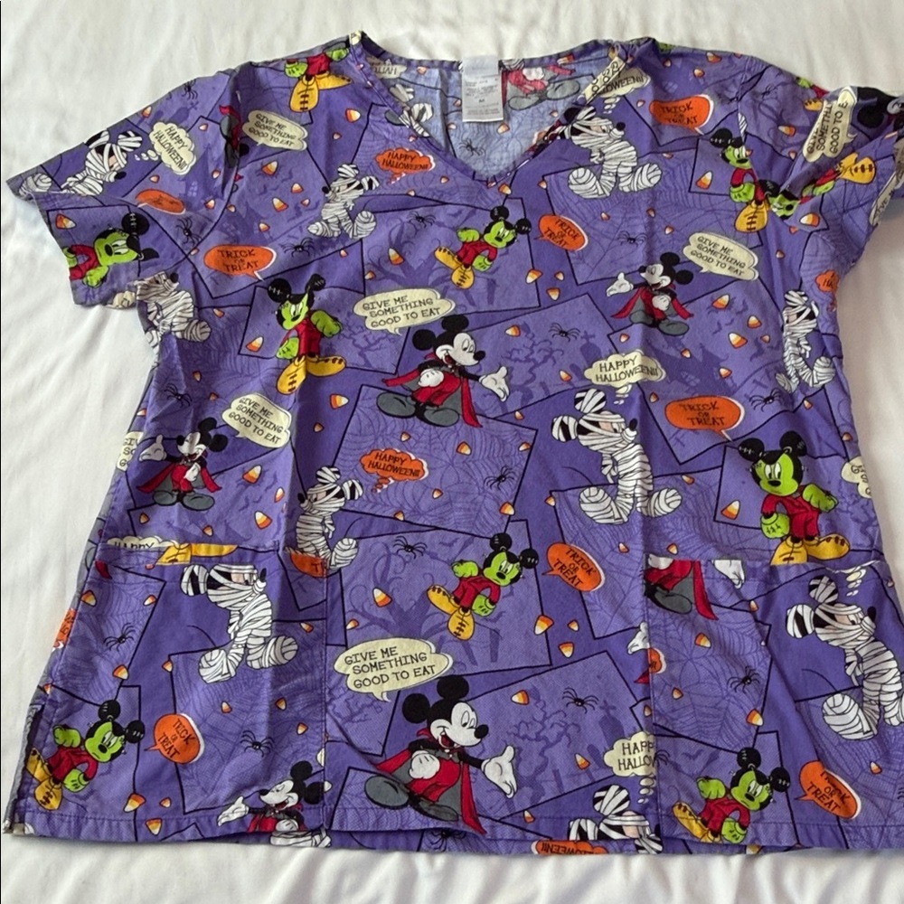 Disney Purple Mickey Mouse Halloween Scrub Top